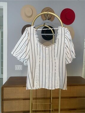Lulumari White Blouse with Black Stripes